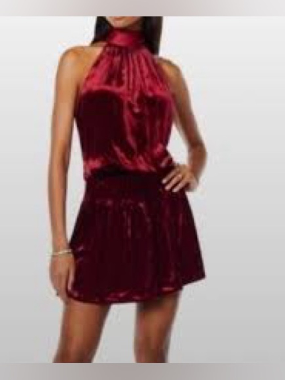 Ramy Brook Satin-Trim Velvet Mini Dress in Burgundy